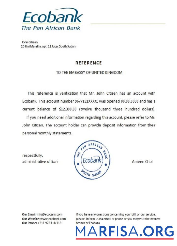 Downloadable South Sudan Ecobank reference template